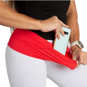 Gym Buddy Women&#39;s Red Pocket Waist Belt Fanny Pack Yoga Workout Fitness Training Activewear