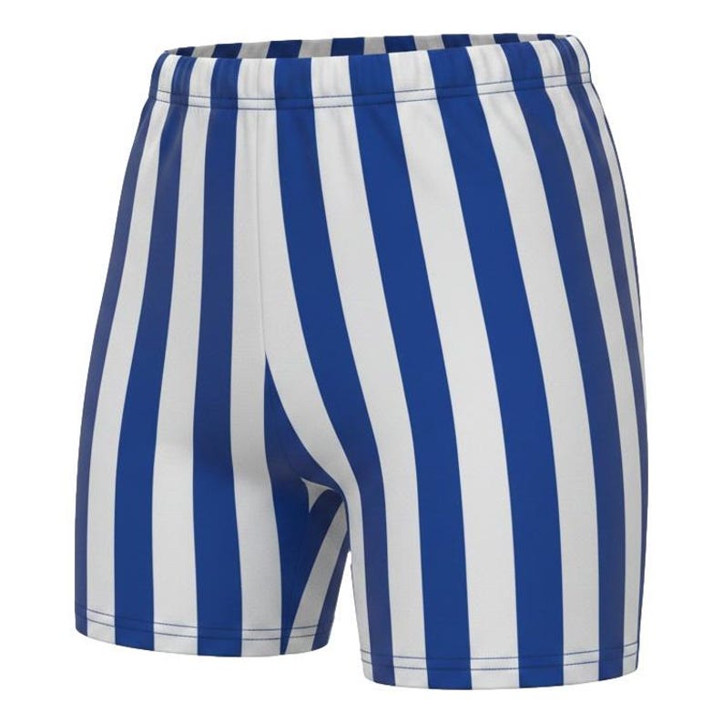 Mens 1-inch Retro Stripe Spandex Bodybuilding Gym Shorts Royal Blue/White