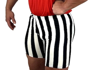 Black/White Striped Vintage Spandex Gym Shorts Activewear Exercise Fitness Workout