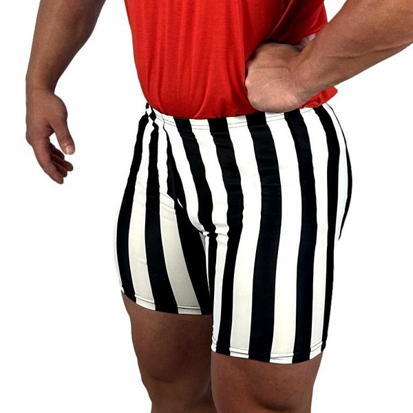 Black/White Striped Vintage Spandex Gym Shorts Activewear Exercise Fitness Workout