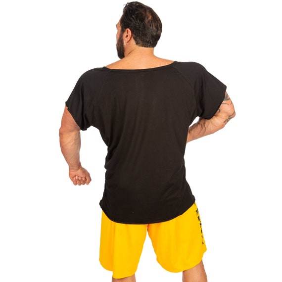 Men's Wide-neck Tapered Top T-shirt Bodybuilding Activewear