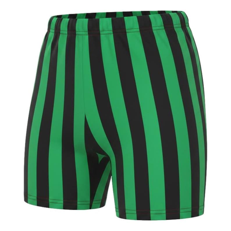 Mens 1-inch Retro Stripe Spandex Bodybuilding Gym Shorts Black/Kelly Green