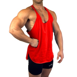 Men’s Red Extreme Bodybuilding Stringer Exercise Training Muscle