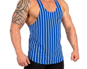 Mens 90s Retro Style 1" Stripe Hybrid Tank Muscle Gym Fitness