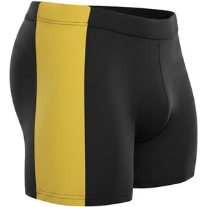 Pantalones cortos de culturismo, Supplex Muscle Fit - Negro, cintura elástica / Talla única/XL (entrepierna de 5,5 a 6 pulgadas, nailon/elastano) Black/Yellow
