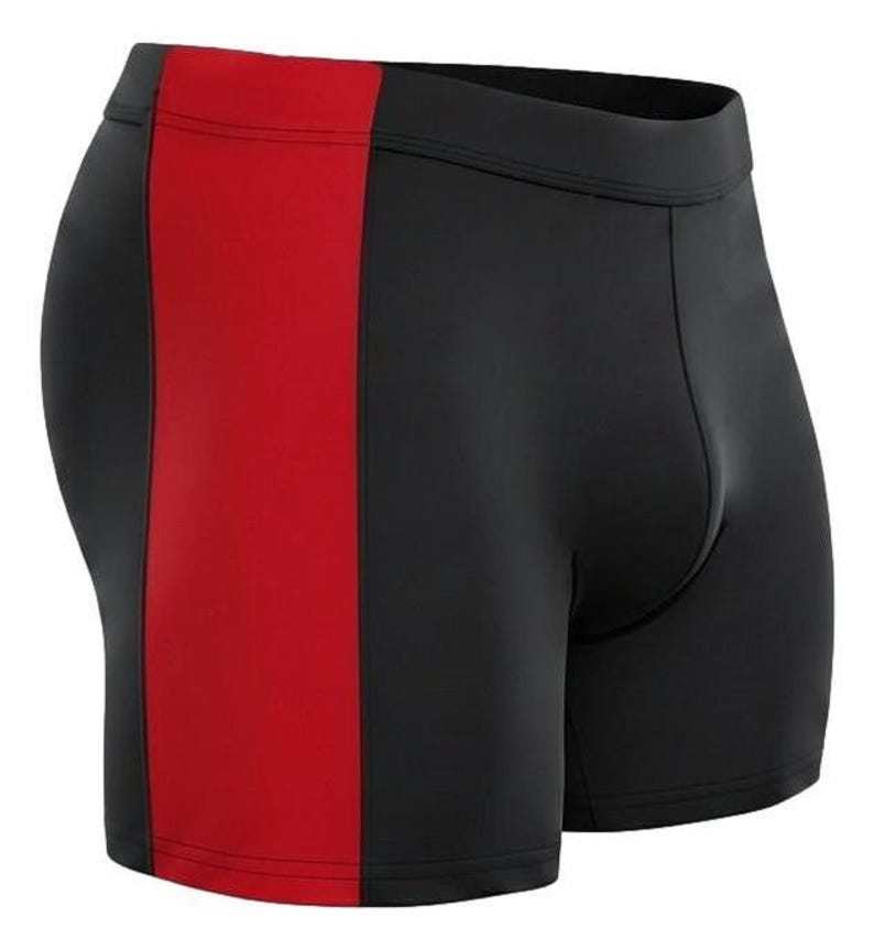 Pantalones cortos de culturismo, Supplex Muscle Fit - Negro, cintura elástica / Talla única/XL (entrepierna de 5,5 a 6 pulgadas, nailon/elastano) Black/Red