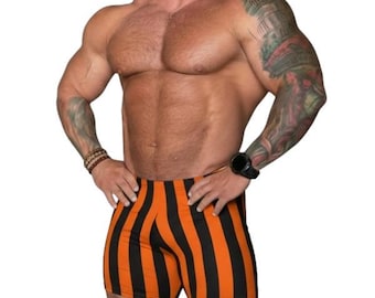 Mens 1-inch Retro Stripe Spandex Bodybuilding Gym Shorts