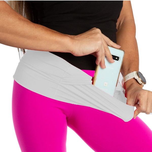 Gym Buddy Women's White Pocket Waist Belt Fanny Pack Yoga Workout Fitness Training Activewear