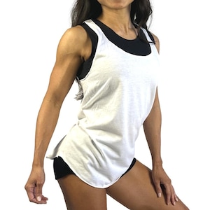 White Loose Fit Racerback Tank Top Gym Yoga Fitness Training Activewear