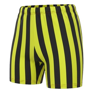 Mens 1-inch Retro Stripe Spandex Bodybuilding Gym Shorts Black/Neon Yellow