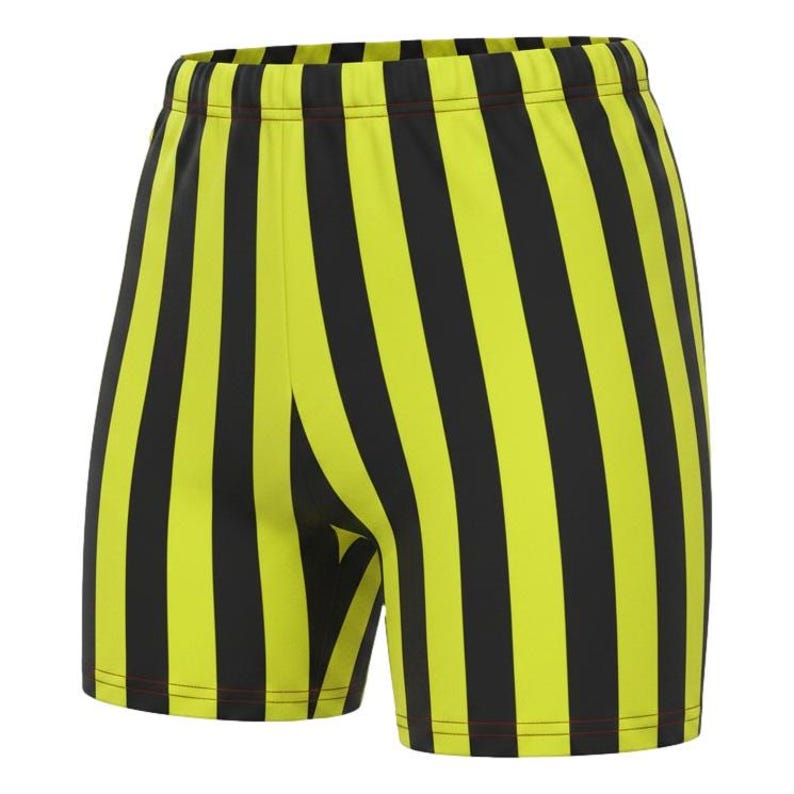 Mens 1-inch Retro Stripe Spandex Bodybuilding Gym Shorts Black/Neon Yellow