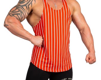 Mens 90s Retro Style 1" Stripe Hybrid Tank Muscle Gym Fitness