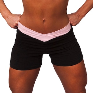 Pink Black Crossover V-Waist Cross Front Shorts