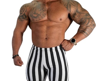 Mens 1-inch Retro Stripe Spandex Bodybuilding Gym Shorts