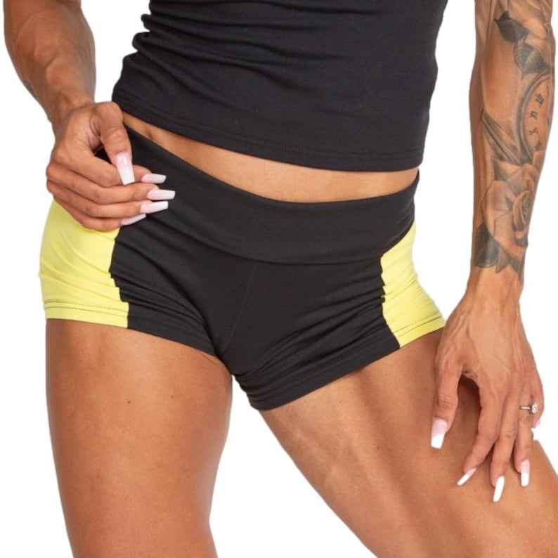 Womens Fold Over Compression Shorts Gym Training image 5