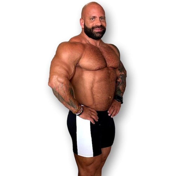 Mens Wide Stripe Supplex Bodybuilding Gym Shorts