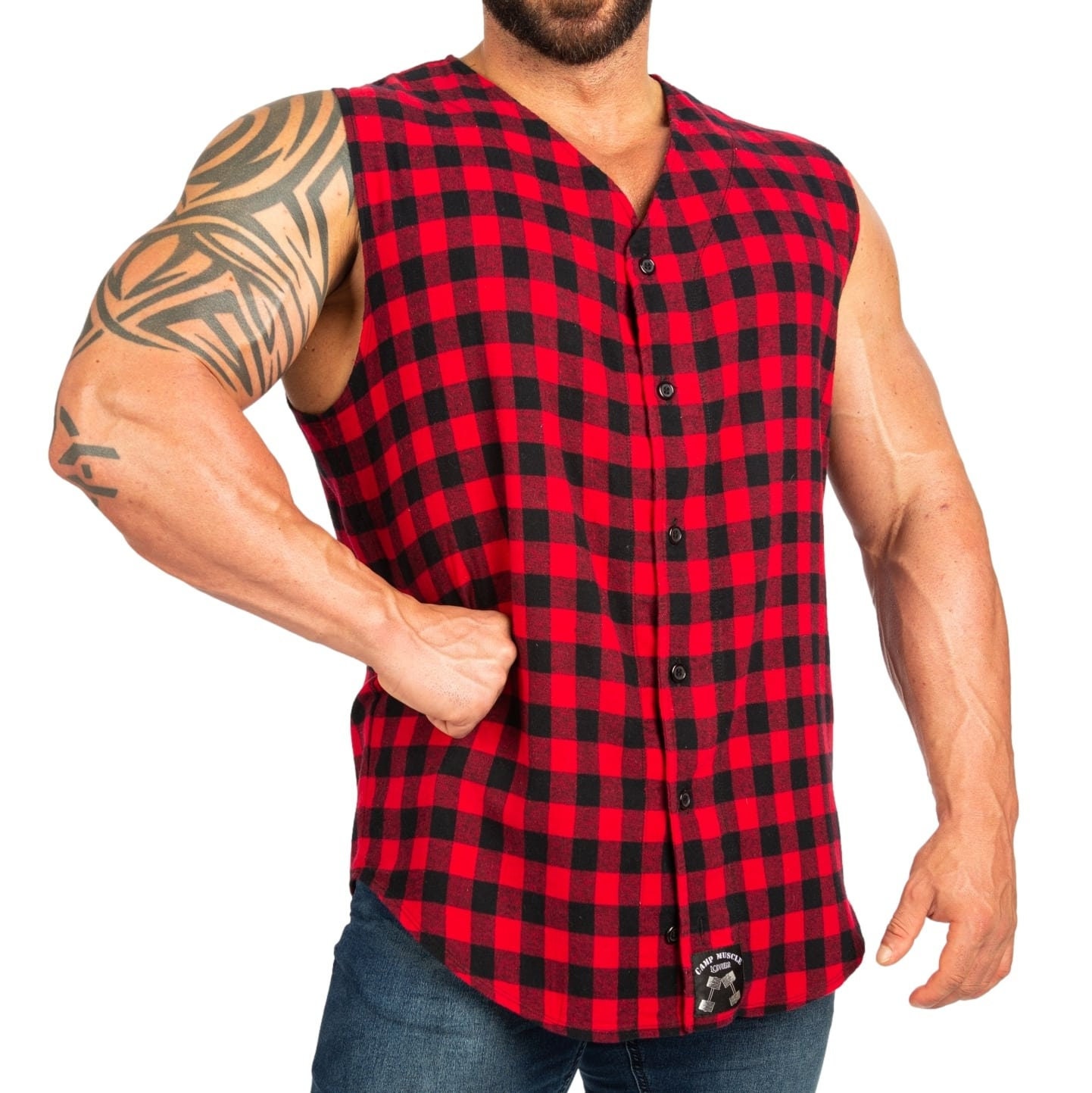 Mens Black Red Plaid Tapered Sleeveless Flannel Baseball Shirt Bodybuilding  Exercise Gym Fitness Workout Muscle Shirt -  Canada