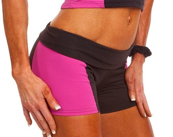 Womens Fold Over Compression Shorts Gym Training