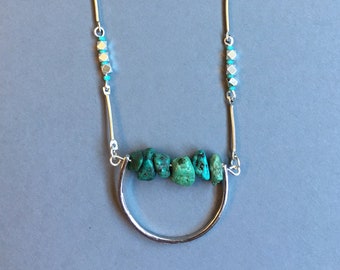 Turquoise and Silver Semicircle Necklace