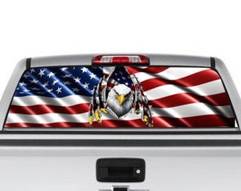 Eagle Rip and Tear American Flag, Rear Truck, Vehicle, Window Perferation