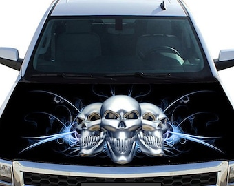 Hood Wrap, Chrome Skulls, Pickup Truck Graphics, Truck Decal Stickers, Fathers Day Gift, Car