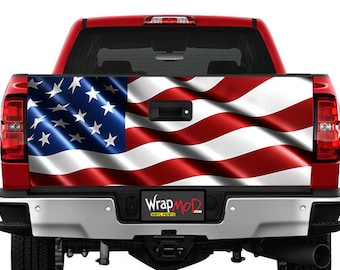 Tailgate Wrap, Satin American Flag Waving, Pickup Truck Graphics, Truck Decal Stickers, Patriotic, Fathers Day Gift