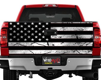 Tailgate Wrap, American Flag Black and White Grunge, Pickup Truck Graphics, Truck Decal Stickers, Patriotic, Fathers Day Gift