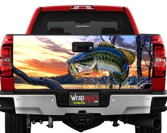 Tailgate Wrap, Largemouth Bass Jumping in Water, Fishing, Pickup Truck Graphics, Truck Decal Stickers, Fathers Day Gift