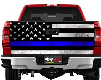 Tailgate Wrap, Thin Blue Line, Police, Pickup Truck Graphics, Truck Decal Stickers, Patriotic, Fathers Day Gift