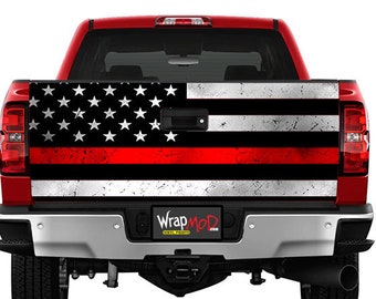 Tailgate Wrap, Thin Red Line Standard, Firefighter, Pickup Truck Graphics, Truck Decal Stickers, Patriotic, Fathers Day Gift