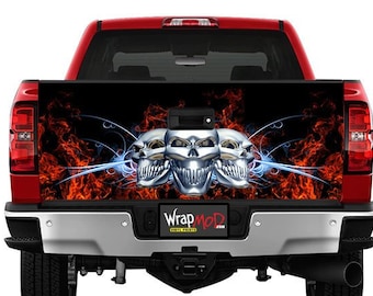 Tailgate Wrap, Fire and Flames With Skulls, Pickup Truck Graphics, Truck Decal Stickers, Fathers Day Gift