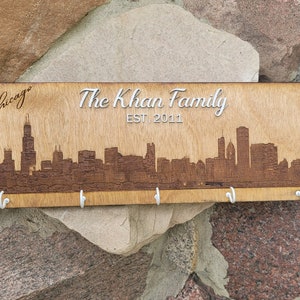 Chicago Skyline Schlüsselhalter personalisiert - Haken und Text individuell gestalten