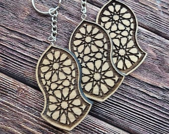 Islamic Prophet Sandal Key chain - Real Walnut Wood with Islamic Pattern