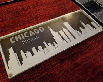 Decoración de pared en capas del horizonte de la ciudad de Chicago con panel acrílico