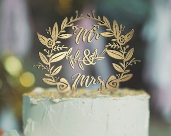 Mr. & Mrs. Wedding/Engagement Cake Topper - Gold or Silver Painted, Gold/Silver Wedding Topper, For Bride and Groom