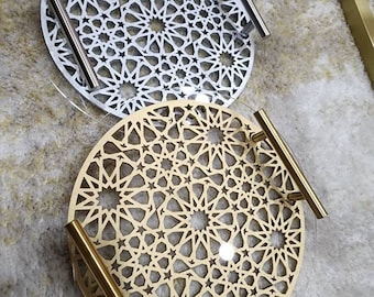 Islamic Pattern Wooden Sweets Tray With Acrylic Top - Gold/Silver-Ramadan-Eid Tray