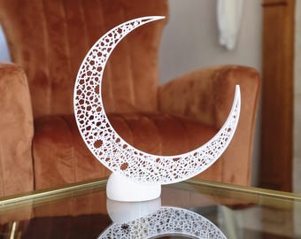 Ramadan Islamic Pattern 3D printed Cresent Moon with attached Base