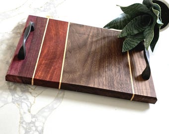 Custom Unique Hardwood Cast Irom Handle Tray/Charcuterie Board-Tray
