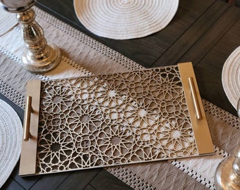 Beautiful Islamic Pattern Tray-Tray with Handles-Modern Tray-Ramadan-Eid Kajoor Tray-Decorative Tray