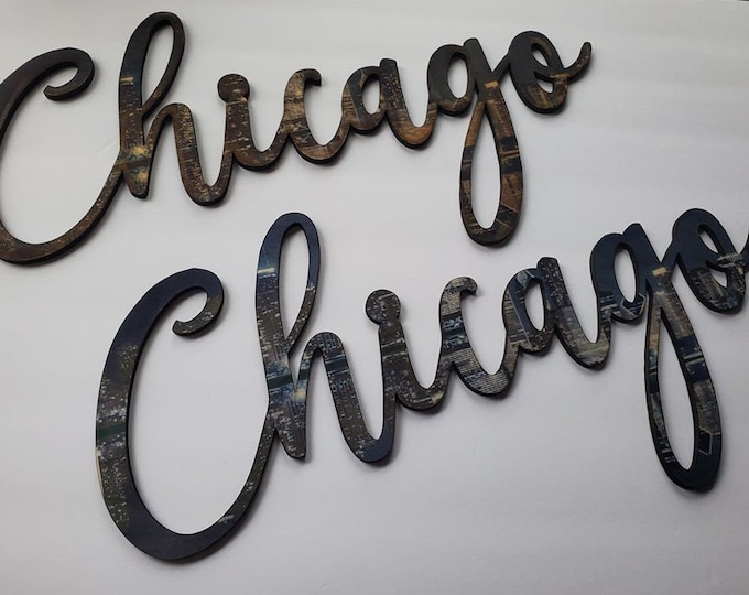 Chicago Skyline Wall Decor - Beautiful Piece of the Chicago Skyline Overlay Chicago Text