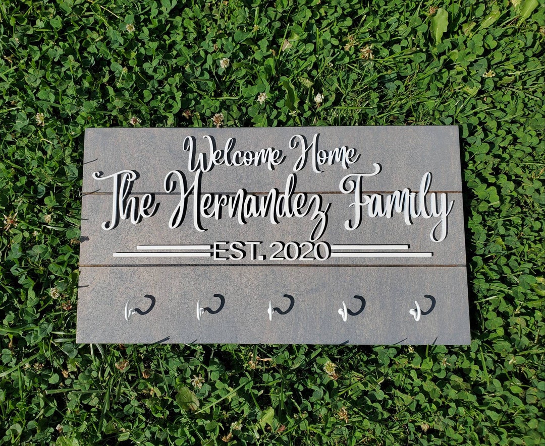Personalized Family Name Key Holder Weathered Grey Backing, Customize