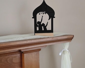 Beautiful Ramadan Moon Sighting with stars Inspired Acrylic Plaque with Wooden stand
