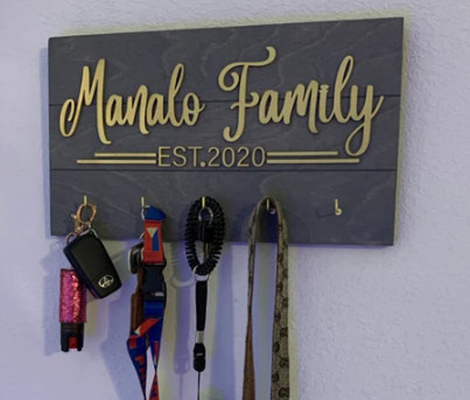 Personalized Family Name Key Holder Weathered Grey Backing Etsy
