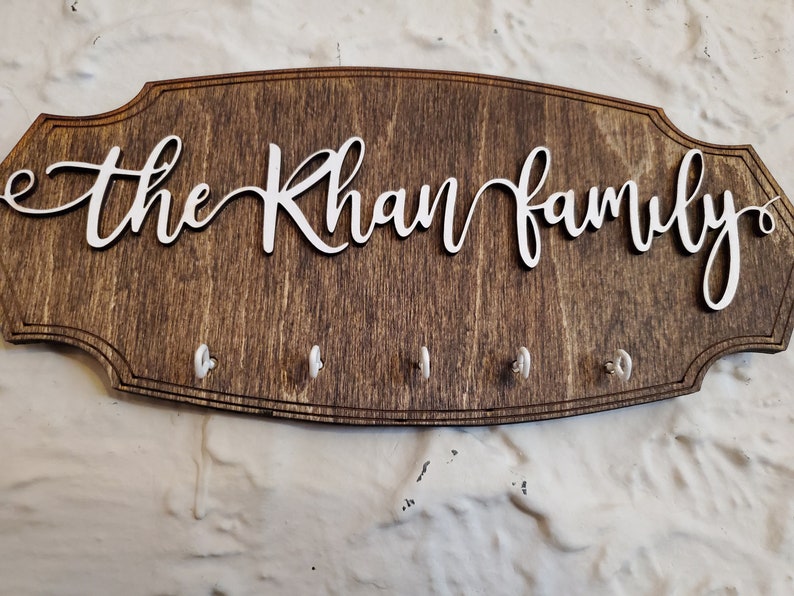 Personalized Family Name Key Holder Dark Walnut Backing Etsy