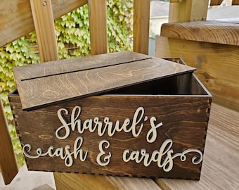 Wooden Personalized Gift Card Box - Card Box W/ 3D Customized Text