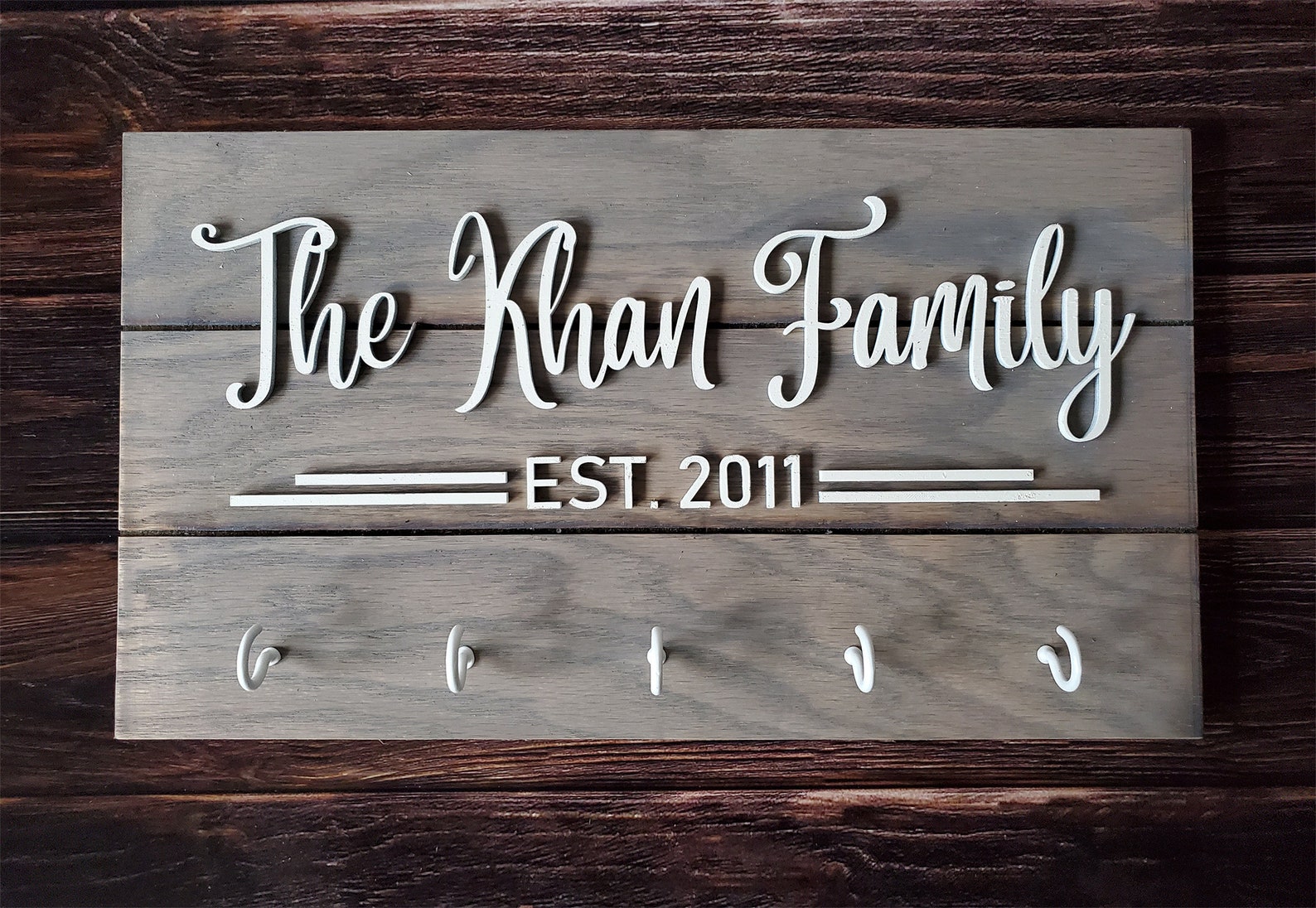 Personalized Family Name Key Holder Weathered Grey Backing Etsy