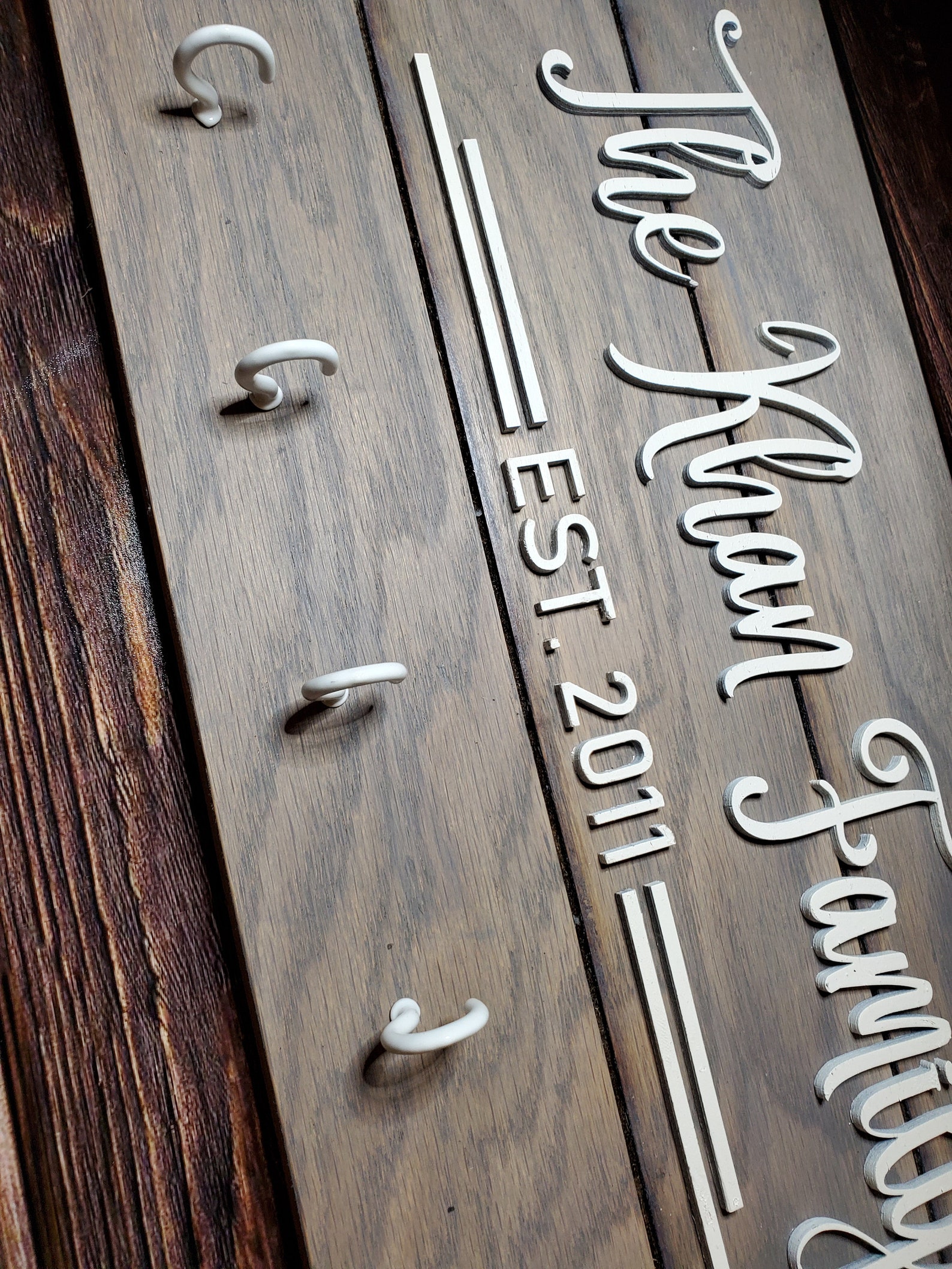 Personalized Family Name Key Holder Weathered Grey Backing Etsy