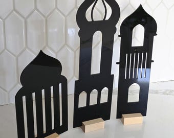 3PC Masjid/Masjid Tower Set-Acrylic Islamic Table Decor-Eid/Ramadan Decor