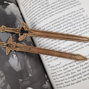 Fantasy Swords Bookmark Set - Two Golden Finished Wood Veneer Sword Bookmarks