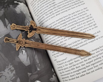 Fantasy Swords Bookmark Set - Two Golden Finished Wood Veneer Sword Bookmarks